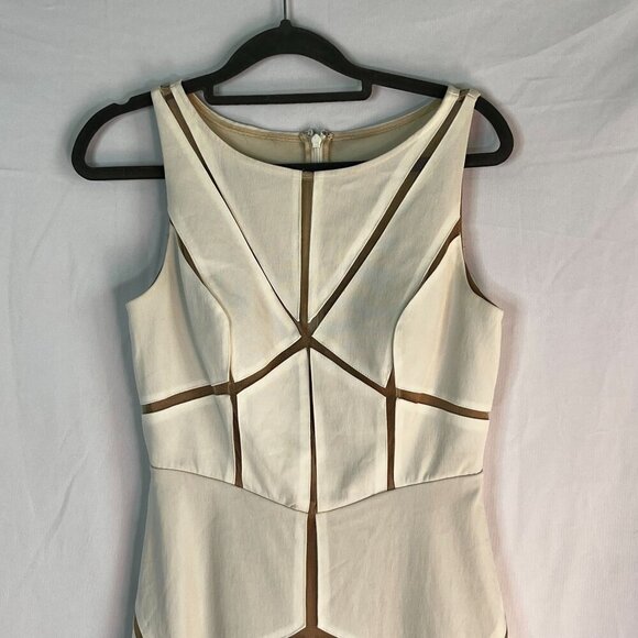 Aidan Mattox Sleeveless Mesh-Inset Cocktail Mini Dress Eggshell White Tan Size 2 - Picture 3 of 11